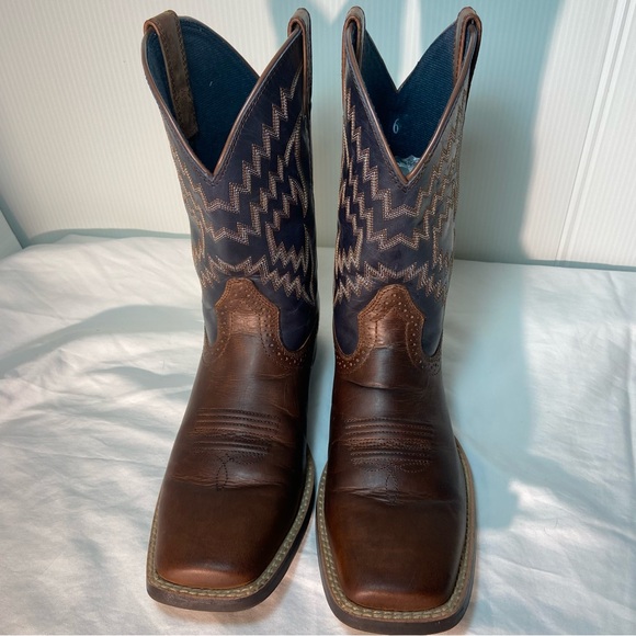 Ariat Other - Ariat Western Cowboy Boots Brown & Navy Blue Square Toe Leather – US 6